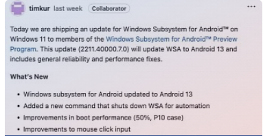 Microsoft 将 Windows 11 上的 WSA 更新到 Android 13