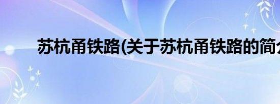 苏杭甬铁路(关于苏杭甬铁路的简介)