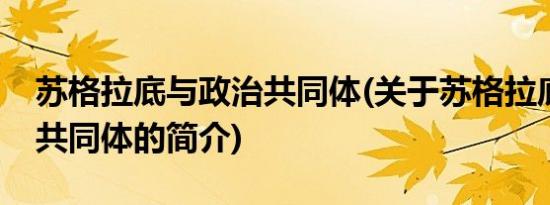 苏格拉底与政治共同体(关于苏格拉底与政治共同体的简介)