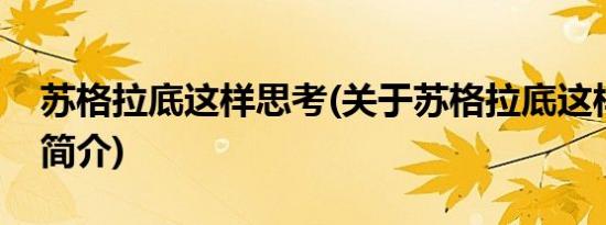 苏格拉底这样思考(关于苏格拉底这样思考的简介)