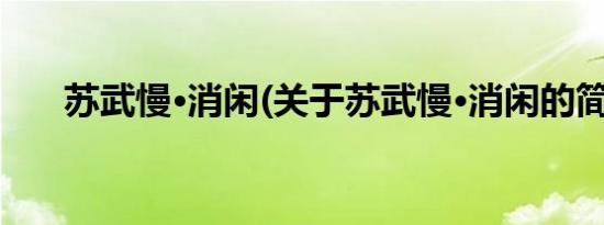 苏武慢·消闲(关于苏武慢·消闲的简介)