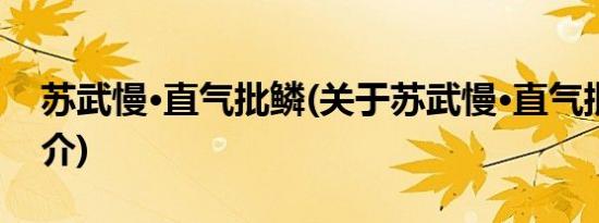 苏武慢·直气批鳞(关于苏武慢·直气批鳞的简介)