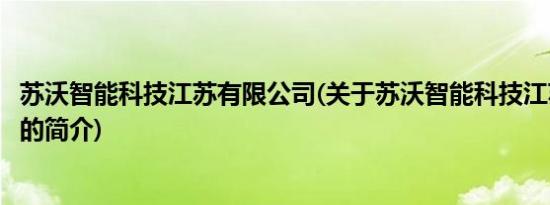 苏沃智能科技江苏有限公司(关于苏沃智能科技江苏有限公司的简介)