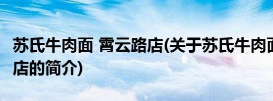 苏氏牛肉面 霄云路店(关于苏氏牛肉面 霄云路店的简介)