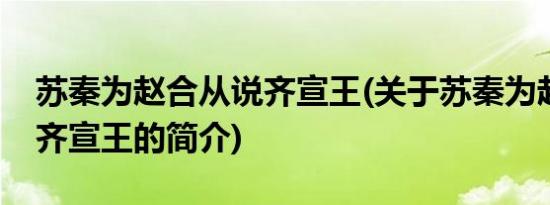 苏秦为赵合从说齐宣王(关于苏秦为赵合从说齐宣王的简介)