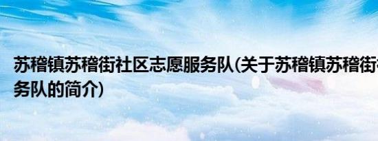 苏稽镇苏稽街社区志愿服务队(关于苏稽镇苏稽街社区志愿服务队的简介)