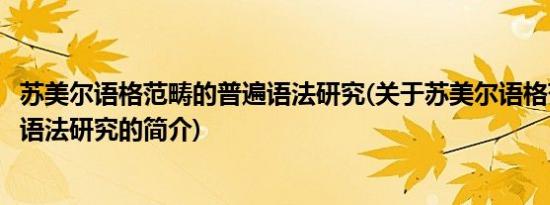 苏美尔语格范畴的普遍语法研究(关于苏美尔语格范畴的普遍语法研究的简介)