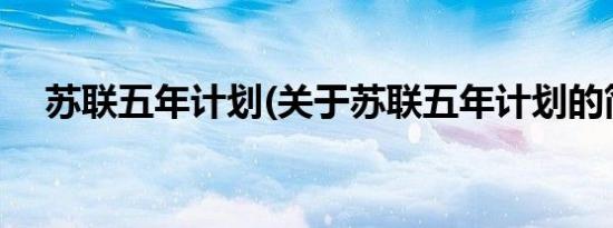 苏联五年计划(关于苏联五年计划的简介)