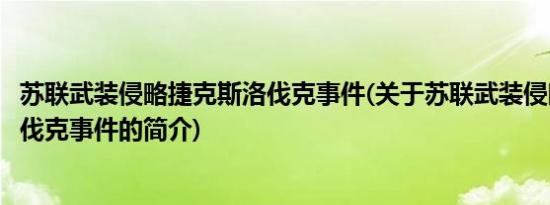 苏联武装侵略捷克斯洛伐克事件(关于苏联武装侵略捷克斯洛伐克事件的简介)