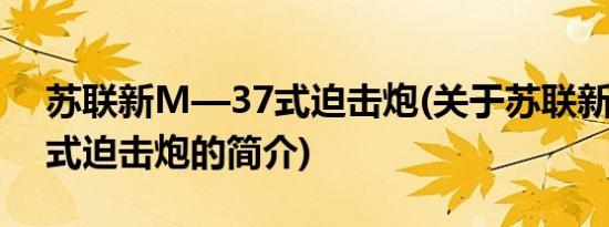 苏联新M—37式迫击炮(关于苏联新M—37式迫击炮的简介)