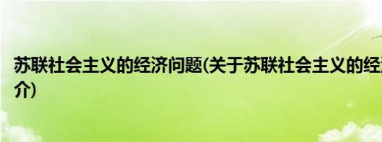 苏联社会主义的经济问题(关于苏联社会主义的经济问题的简介)