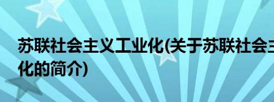 苏联社会主义工业化(关于苏联社会主义工业化的简介)