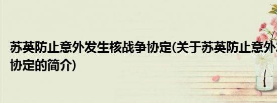 苏英防止意外发生核战争协定(关于苏英防止意外发生核战争协定的简介)