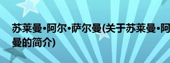 苏莱曼·阿尔·萨尔曼(关于苏莱曼·阿尔·萨尔曼的简介)