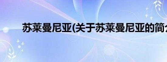 苏莱曼尼亚(关于苏莱曼尼亚的简介)