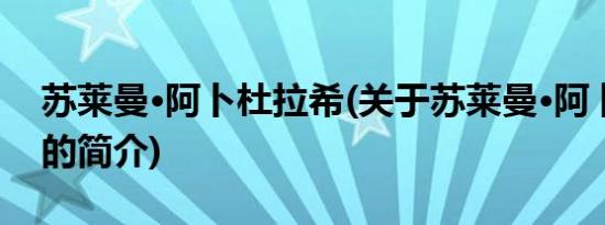 苏莱曼·阿卜杜拉希(关于苏莱曼·阿卜杜拉希的简介)