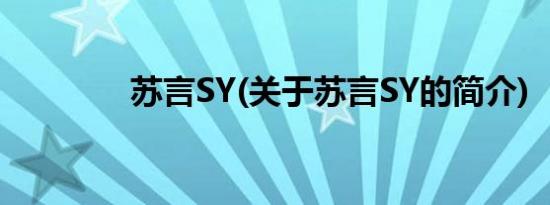 苏言SY(关于苏言SY的简介)