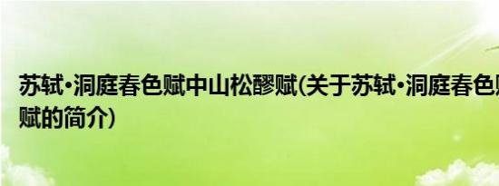 苏轼·洞庭春色赋中山松醪赋(关于苏轼·洞庭春色赋中山松醪赋的简介)