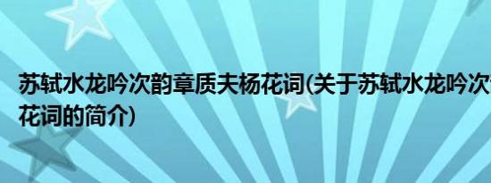 苏轼水龙吟次韵章质夫杨花词(关于苏轼水龙吟次韵章质夫杨花词的简介)