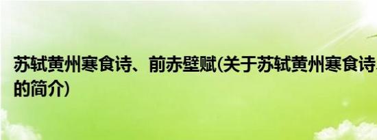 苏轼黄州寒食诗、前赤壁赋(关于苏轼黄州寒食诗、前赤壁赋的简介)