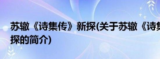 苏辙《诗集传》新探(关于苏辙《诗集传》新探的简介)