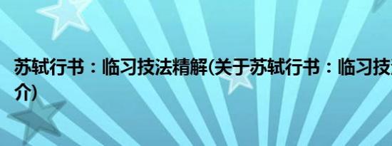 苏轼行书：临习技法精解(关于苏轼行书：临习技法精解的简介)