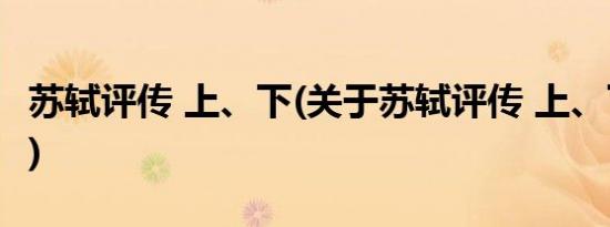 苏轼评传 上、下(关于苏轼评传 上、下的简介)