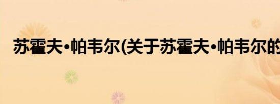 苏霍夫·帕韦尔(关于苏霍夫·帕韦尔的简介)