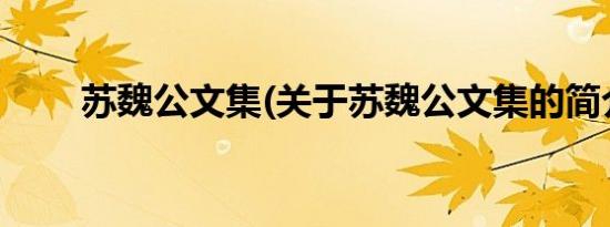 苏魏公文集(关于苏魏公文集的简介)