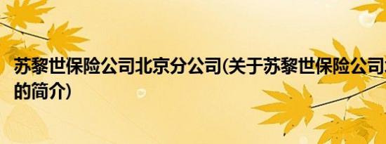 苏黎世保险公司北京分公司(关于苏黎世保险公司北京分公司的简介)