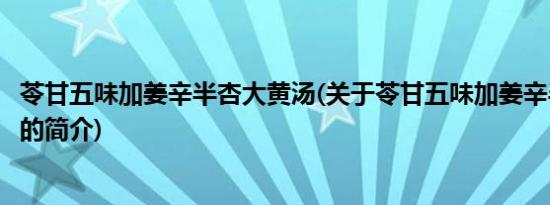 苓甘五味加姜辛半杏大黄汤(关于苓甘五味加姜辛半杏大黄汤的简介)