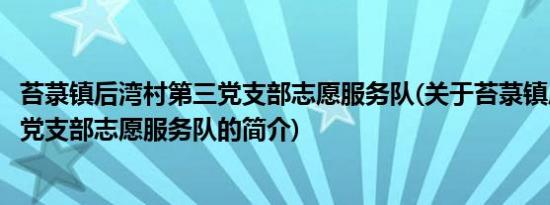 苔菉镇后湾村第三党支部志愿服务队(关于苔菉镇后湾村第三党支部志愿服务队的简介)