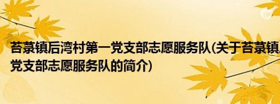 苔菉镇后湾村第一党支部志愿服务队(关于苔菉镇后湾村第一党支部志愿服务队的简介)