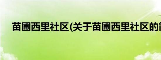 苗圃西里社区(关于苗圃西里社区的简介)