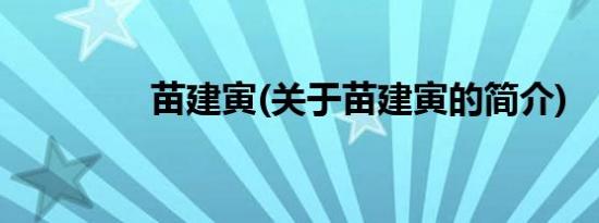 苗建寅(关于苗建寅的简介)