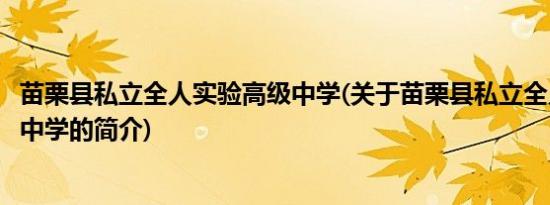 苗栗县私立全人实验高级中学(关于苗栗县私立全人实验高级中学的简介)