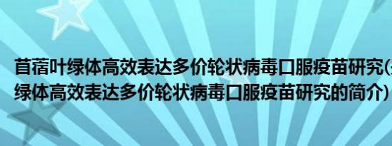 苜蓿叶绿体高效表达多价轮状病毒口服疫苗研究(关于苜蓿叶绿体高效表达多价轮状病毒口服疫苗研究的简介)