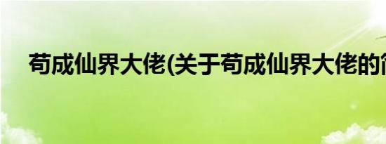 苟成仙界大佬(关于苟成仙界大佬的简介)