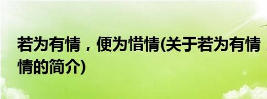 若为有情，便为惜情(关于若为有情，便为惜情的简介)