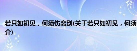 若只如初见，何须伤离别(关于若只如初见，何须伤离别的简介)