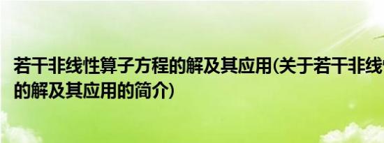 若干非线性算子方程的解及其应用(关于若干非线性算子方程的解及其应用的简介)