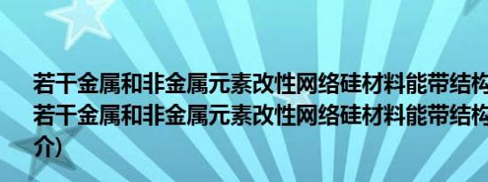 若干金属和非金属元素改性网络硅材料能带结构的研究(关于若干金属和非金属元素改性网络硅材料能带结构的研究的简介)