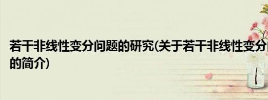 若干非线性变分问题的研究(关于若干非线性变分问题的研究的简介)