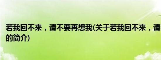 若我回不来，请不要再想我(关于若我回不来，请不要再想我的简介)