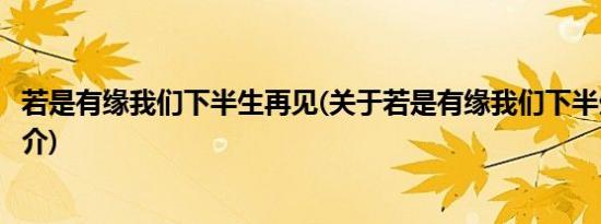 若是有缘我们下半生再见(关于若是有缘我们下半生再见的简介)