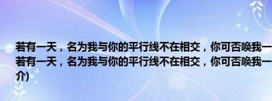 若有一天，名为我与你的平行线不在相交，你可否唤我一声名字？(关于若有一天，名为我与你的平行线不在相交，你可否唤我一声名字？的简介)