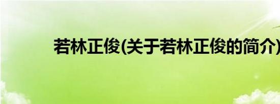 若林正俊(关于若林正俊的简介)