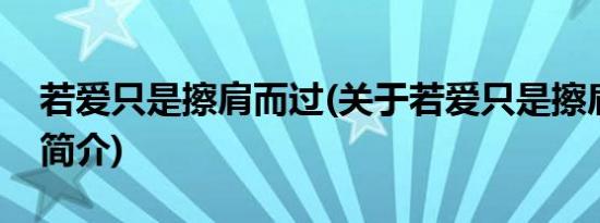 若爱只是擦肩而过(关于若爱只是擦肩而过的简介)