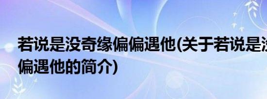 若说是没奇缘偏偏遇他(关于若说是没奇缘偏偏遇他的简介)