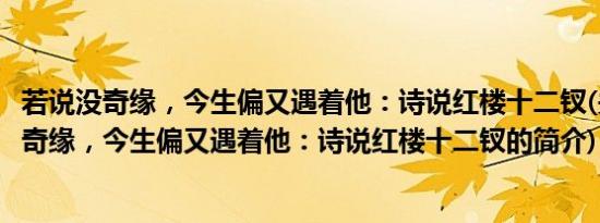 若说没奇缘，今生偏又遇着他：诗说红楼十二钗(关于若说没奇缘，今生偏又遇着他：诗说红楼十二钗的简介)